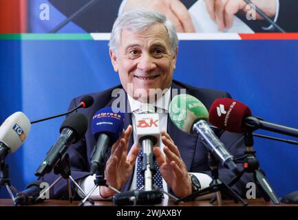 Roma, Italia. 14 febbraio 2024. Foto Roberto Monaldo/LaPresse14-02-2024 Roma politica forza Italia presenta i nuovi ingressi nel partito nella foto Antonio Tajani 14-02-2024 Roma (Italia) politica forza Italia presenta le nuove voci nel partito nella foto Antonio Tajani credito: LaPresse/Alamy Live News Foto Stock