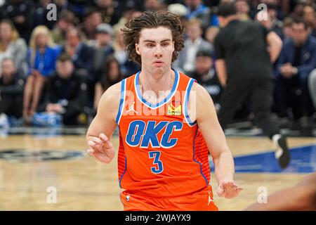 Orlando, Florida, Stati Uniti, 13 febbraio 2024, la guardia degli Oklahoma Thunder Josh Giddey n. 3 al Kia Center. (Foto: Marty Jean-Louis/Alamy Live News Foto Stock