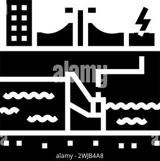 illustrazione del vettore dell'icona del glifo della potenza idroelettrica della trasmissione di energia Illustrazione Vettoriale