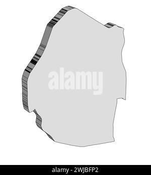 Delinea la mappa 3D della silhouette di Eswatini, il paese sudafricano isolato su uno sfondo bianco Foto Stock