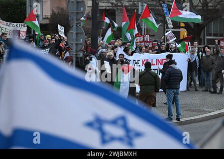 Praga, Repubblica Ceca. 14 febbraio 2024. Raduno contro l'offensiva israeliana a Gaza, messo in scena dal Club palestinese nella Repubblica Ceca insieme a Not in Our Name! A Praga, Repubblica Ceca, 14 febbraio 2024. Crediti: Michal Kamaryt/CTK Photo/Alamy Live News Foto Stock