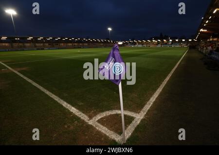Dartford, Regno Unito. 14 febbraio 2024. Dartford, Kent, 14 febbraio 2024: Vista generale del Princes Park durante la partita di calcio della Continental Tyres League Cup tra London City Lionesses e Arsenal al Princes Park a Dartford, Inghilterra. (James Whitehead/SPP) credito: SPP Sport Press Photo. /Alamy Live News Foto Stock
