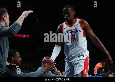 Città del Messico, Ciudad de Mexico, Messico. 13 febbraio 2024. 13 febbraio 2024 a città del Messico, Messico: Bryson Williams n. 41 degli Ontario Clipers durante la partita NBA G League tra Mexico City Capitanes e Ontario Clippers alla Mexico City Arena. Il 13 febbraio 2024. A città del Messico, Messico. (Credit Image: © Carlos Santiago/eyepix via ZUMA Press Wire) SOLO PER USO EDITORIALE! Non per USO commerciale! Foto Stock