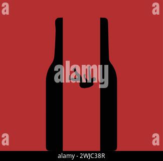 Persona ubriaca annegamento nell'alcolismo, alcool bere dipendenza problema illustrazione Illustrazione Vettoriale