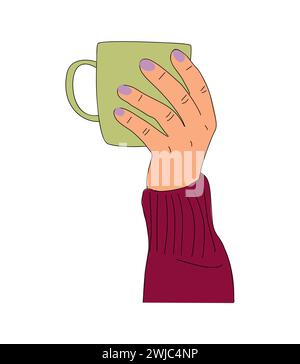 Tazza di caffè o tè per le mani femminili. Illustrazione Vettoriale