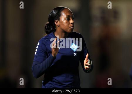 Dartford, Regno Unito. 14 febbraio 2024. Dartford, Kent, 14 febbraio 2024: Danielle Carter (18 London City Lionesses) durante la partita di calcio della Continental Tyres League Cup tra London City Lionesses e Arsenal al al Princes Park di Dartford, Inghilterra. (James Whitehead/SPP) credito: SPP Sport Press Photo. /Alamy Live News Foto Stock