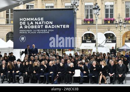 Parigi, Francia. 14 febbraio 2024. Julien Mattia/le Pictorium - omaggio nazionale a Robert Badinter - 14/02/2024 - Francia/Ile-de-France (regione)/Parigi - omaggio nazionale a Robert Badinter, di fronte al Ministero della giustizia a Parigi, 14 febbraio 2024. Crediti: LE PICTORIUM/Alamy Live News Foto Stock