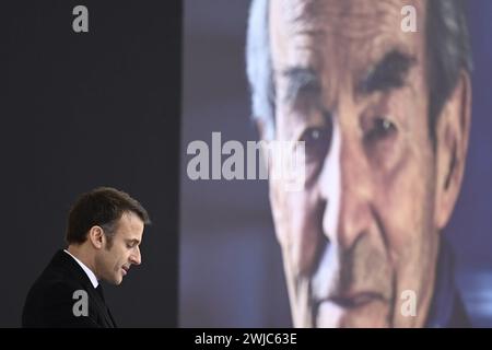 Parigi, Francia. 14 febbraio 2024. Julien Mattia/le Pictorium - omaggio nazionale a Robert Badinter - 14/02/2024 - Francia/Ile-de-France (regione)/Parigi - omaggio nazionale a Robert Badinter, di fronte al Ministero della giustizia a Parigi, 14 febbraio 2024. Crediti: LE PICTORIUM/Alamy Live News Foto Stock