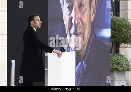 Parigi, Francia. 14 febbraio 2024. Julien Mattia/le Pictorium - omaggio nazionale a Robert Badinter - 14/02/2024 - Francia/Ile-de-France (regione)/Parigi - omaggio nazionale a Robert Badinter, di fronte al Ministero della giustizia a Parigi, 14 febbraio 2024. Crediti: LE PICTORIUM/Alamy Live News Foto Stock