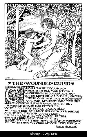 1901 The Wounded Cupid Poem di Robert Herrick, illustrazione in linea di Ethel Larcombe di Exeter Foto Stock