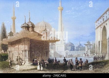 Brunnen und Platz der Heiligen Sophia, Istambul, Türkei, Historisch, digital restaurierte Reproduktion von einer Vorlage aus dem 19. Jahrhundert, Reco Foto Stock