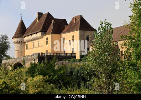 Il castello rinascimentale di Losse sulle rive del fiume Vézère nel Périgord Noir vicino a Montignac-Lascaux. Storia, architettura, patrimonio, giardini, na Foto Stock