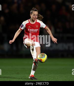 Dartford, Regno Unito. 14 febbraio 2024. Dartford, Kent, 14 febbraio 2024: Lia Walti (13 Arsenal) durante la partita di calcio della Continental Tyres League Cup tra London City Lionesses e Arsenal al al Princes Park di Dartford, Inghilterra. (James Whitehead/SPP) credito: SPP Sport Press Photo. /Alamy Live News Foto Stock
