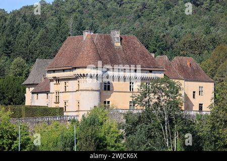 Il castello rinascimentale di Losse sulle rive del fiume Vézère nel Périgord Noir vicino a Montignac-Lascaux. Storia, architettura, patrimonio, giardini, na Foto Stock