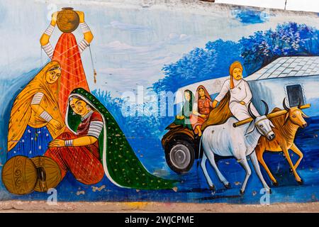 Street-Art in den Strassen der Altstadt von Jodhpur, Rajasthan, Indien Foto Stock