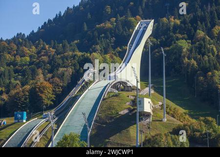 Salto con gli sci, Garmisch-Partenkirchen, Werdenfelser Land, alta Baviera, Baviera, Germania Foto Stock