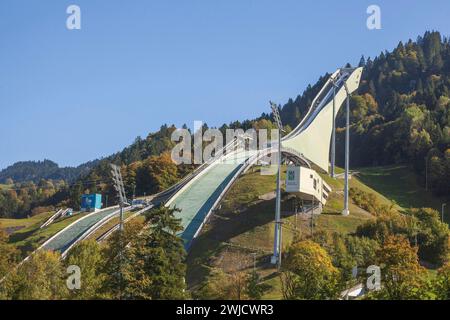 Salto con gli sci, Garmisch-Partenkirchen, Werdenfelser Land, alta Baviera, Baviera, Germania Foto Stock