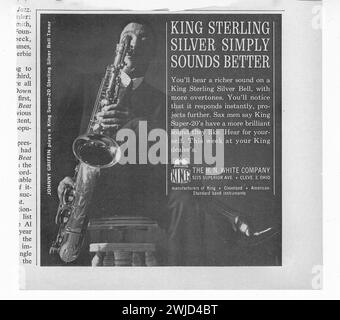 Un annuncio di una rivista della metà degli anni '1960 per i sassofono Kign Sterling Silver con la star jazz Johnny Griffin. Foto Stock