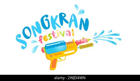 Logo vettoriale con pistola ad acqua per il festival Songkran in Thailandia. Logo per il festival dell'acqua con pistola. Illustrazione Vettoriale