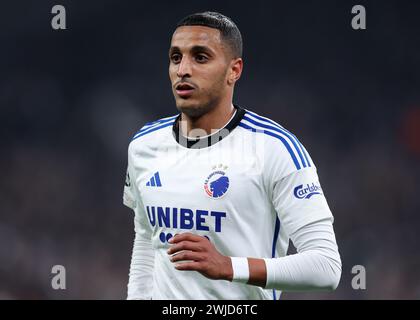 Copenaghen, Danimarca. 13 febbraio 2024. Elias Achouri dell'FC Copenhagen durante la partita di UEFA Champions League al Telia Parken di Copenaghen. Il credito per immagini dovrebbe essere: Paul Terry/Sportimage Credit: Sportimage Ltd/Alamy Live News Foto Stock