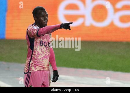 Swansea, Regno Unito. 13 febbraio 2024. Wilfried Gnonto del Leeds Utd festeggia dopo aver segnato il 4° gol della sua squadra. Partita del campionato EFL Skybet, Swansea City contro Leeds Utd allo Stadio Swansea.com di Swansea, Galles, martedì 13 febbraio 2024. Questa immagine può essere utilizzata solo per scopi editoriali. Solo per uso editoriale, foto di Andrew Orchard/Andrew Orchard fotografia sportiva/Alamy Live news credito: Andrew Orchard fotografia sportiva/Alamy Live News Foto Stock