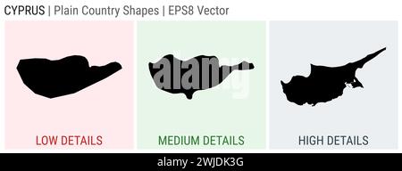 Cipro - forma di paese pianeggiante. Mappe dettagliate di Cipro basse, medie e alte. Illustrazione del vettore EPS8. Illustrazione Vettoriale