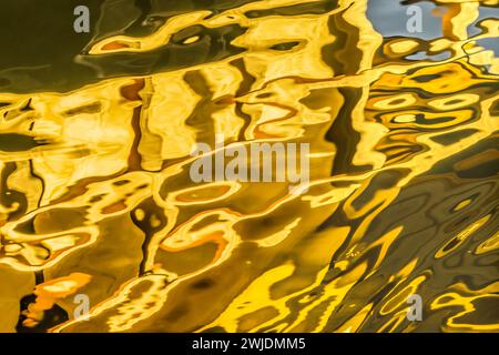 Colorato riflesso sull'acqua Giardino astratto Kinkaku-Ji Rokuon-Ji Padiglione dorato Tempio buddista Zen Parco Kyoto Giappone. Risale al 1397, sito Patrimonio dell'Umanità. Foto Stock