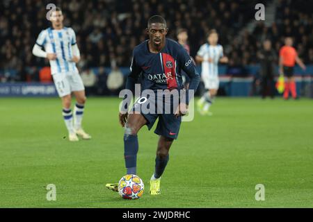 Parigi, Francia. 14 febbraio 2024. Ousmane Dembele del PSG durante la UEFA Champions League, turno di 16 partite di calcio di prima tappa tra Paris Saint-Germain (PSG) e Real Sociedad il 14 febbraio 2024 allo stadio Parc des Princes di Parigi, Francia - foto Jean Catuffe/DPPI credito: DPPI Media/Alamy Live News Foto Stock