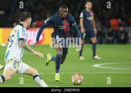 Parigi, Francia. 14 febbraio 2024. Ousmane Dembele del PSG durante la UEFA Champions League, turno di 16 partite di calcio di prima tappa tra Paris Saint-Germain (PSG) e Real Sociedad il 14 febbraio 2024 allo stadio Parc des Princes di Parigi, Francia - foto Jean Catuffe/DPPI credito: DPPI Media/Alamy Live News Foto Stock