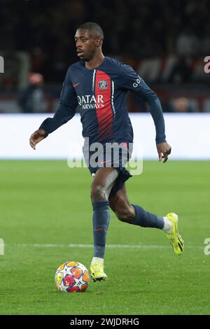 Parigi, Francia. 14 febbraio 2024. Ousmane Dembele del PSG durante la UEFA Champions League, turno di 16 partite di calcio di prima tappa tra Paris Saint-Germain (PSG) e Real Sociedad il 14 febbraio 2024 allo stadio Parc des Princes di Parigi, Francia - foto Jean Catuffe/DPPI credito: DPPI Media/Alamy Live News Foto Stock