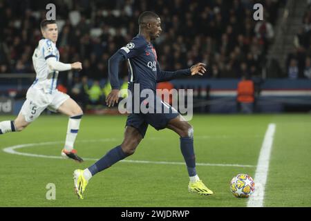 Ousmane Dembele del PSG durante la UEFA Champions League, turno di 16 partite di calcio di 1a tappa tra il Paris Saint-Germain (PSG) e il Real Sociedad il 14 febbraio 2024 allo stadio Parc des Princes di Parigi, Francia Foto Stock