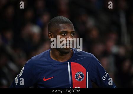 Parigi, Francia. 14 febbraio 2024. L'attaccante del Paris Saint-Germain, Ousmane Dembele, guarda durante la partita di calcio della UEFA Champions League tra il Paris Saint-Germain e il Real Sociedad allo stadio Parc des Princes di Parigi, in Francia, il 14 febbraio 2024. Foto di Firas Abdullah/ABACAPRESS.COM credito: Abaca Press/Alamy Live News Foto Stock