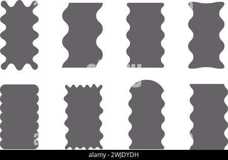 Telaio antirumore Y2K. Bordo ondulato a zigzag per la storia. Set di profili scanalati retrò dentellati rettangolari. Simpatici poster geometrici per un design moderno. Vettore Illustrazione Vettoriale