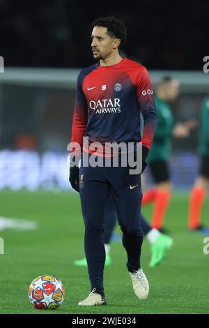 Parigi, Francia. 14 febbraio 2024. © Sebastien Muylaert/MAXPPP - Parigi 14/02/2024 Marquinhos del PSG durante il turno di UEFA Champions League 2023/24 del 16 partita di andata e ritorno tra Paris Saint-Germain e Real Sociedad al Parc des Princes di Parigi, Francia. 14.02.2024 crediti: MAXPPP/Alamy Live News Foto Stock