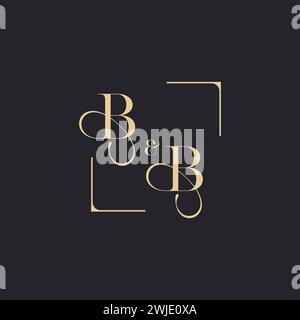BB semplice concetto di logo del contorno del matrimonio e quadrato di design iniziale dorato su sfondo bianco Illustrazione Vettoriale