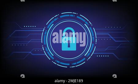 Sicurezza informatica e protezione digitale del computer con il simbolo del lucchetto. Concetto tecnologico. Illustrazione vettoriale Illustrazione Vettoriale