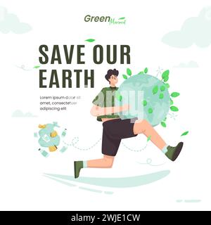 Salvare il messaggio di saluto dell'illustrazione della Terra planetaria Illustrazione Vettoriale