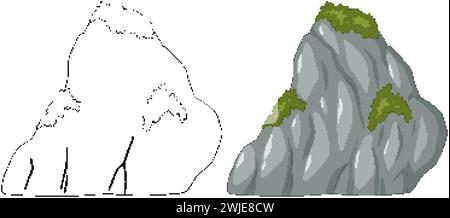 Due montagne vettoriali stilizzate con vegetazione Illustrazione Vettoriale