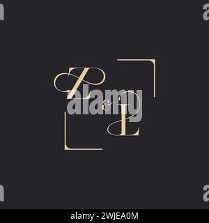 ZL semplice concetto di logo del contorno del matrimonio e quadrato di design iniziale dorato su sfondo bianco Illustrazione Vettoriale