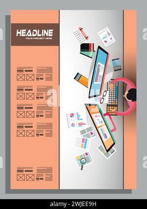 Modello moderno di volantini aziendali vettoriali con design astratto Illustrazione Vettoriale