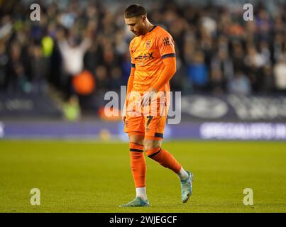 LONDRA, INGHILTERRA - 14 FEBBRAIO: Wes Burns di Ipswich Town durante il match per il titolo Sky Bet tra Millwall e Ipswich Town al Den il 14 febbraio 2024 a Londra, Inghilterra. (Foto di Dylan Hepworth/MB Media) Foto Stock