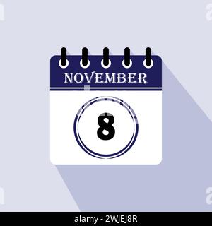 Icona giorno calendario - 8 novembre. ottavo giorno del mese, illustrazione vettoriale. Illustrazione Vettoriale