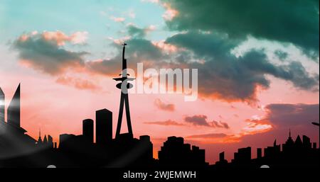 Immagine di icone, connessioni ed elaborazione dei dati in orizzontale Foto Stock