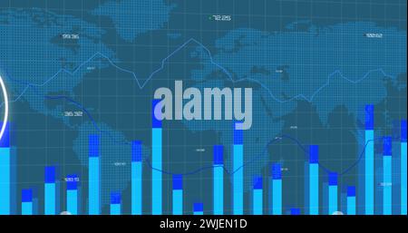 Immagine di icone, connessioni ed elaborazione dati sulla mappa mondiale Foto Stock