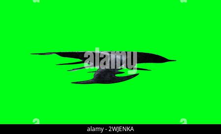 Astronave aliena spaventosa, invasore. Schermata verde. rendering 3d. Foto Stock