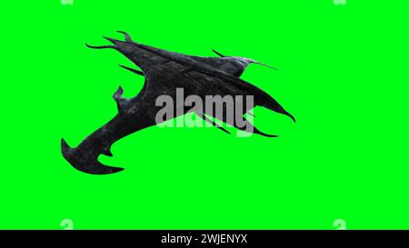 Astronave aliena spaventosa, invasore. Schermata verde. rendering 3d. Foto Stock