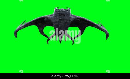 Astronave aliena spaventosa, invasore. Schermata verde. rendering 3d. Foto Stock