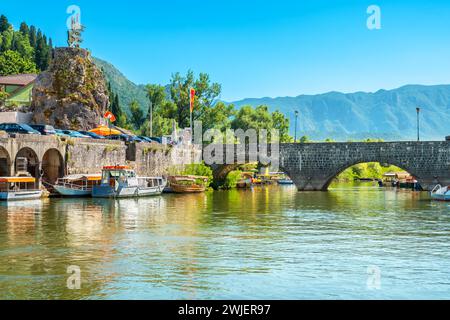 Ponte in pietra ad arco nel villaggio di Virpazar vicino al lago Skadar. Montenegro Foto Stock