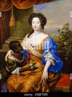 Louise de Kéroualle, duchessa di Portsmouth (1649-1734), amante del re Carlo II d'Inghilterra con una assistente femminile, ritratto a olio su tela di Pierre Mignard, 1682 Foto Stock