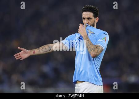 Roma, Italie. 14 febbraio 2024. Luis Alberto della Lazio gesti durante la UEFA Champions League, turno 16, partita di calcio di 1a tappa tra SS Lazio e Bayern Monaco il 14 febbraio 2024 allo Stadio Olimpico di Roma, Italia - foto Federico Proietti/DPPI Credit: DPPI Media/Alamy Live News Foto Stock